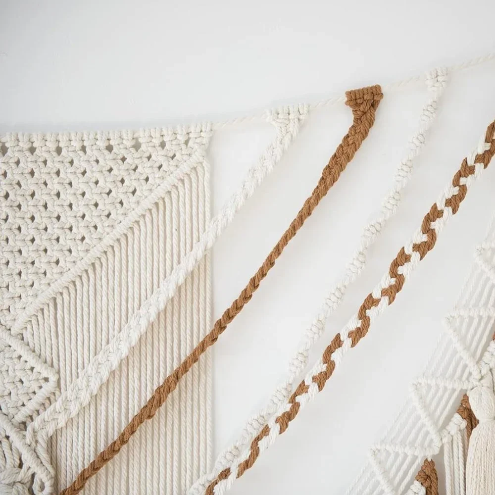 Boho Macrame Woven Brown Handmade Mid Century Modern Hanging Tassel Wall Decor